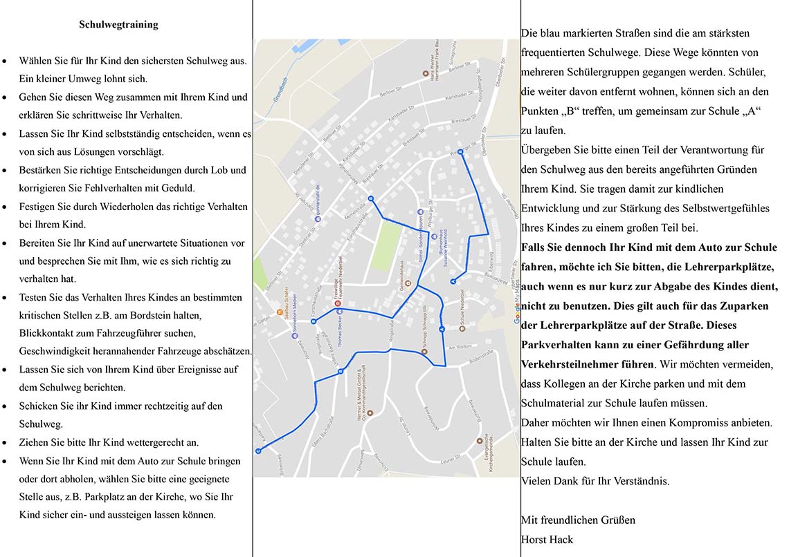 Schulwegeplan Grundschule in Niederbiel