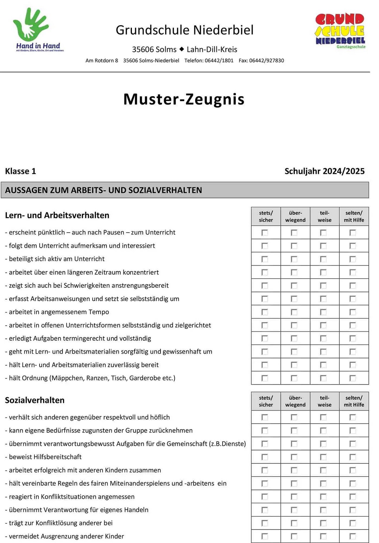 Rasterzeugnis Klasse 12024-2025
